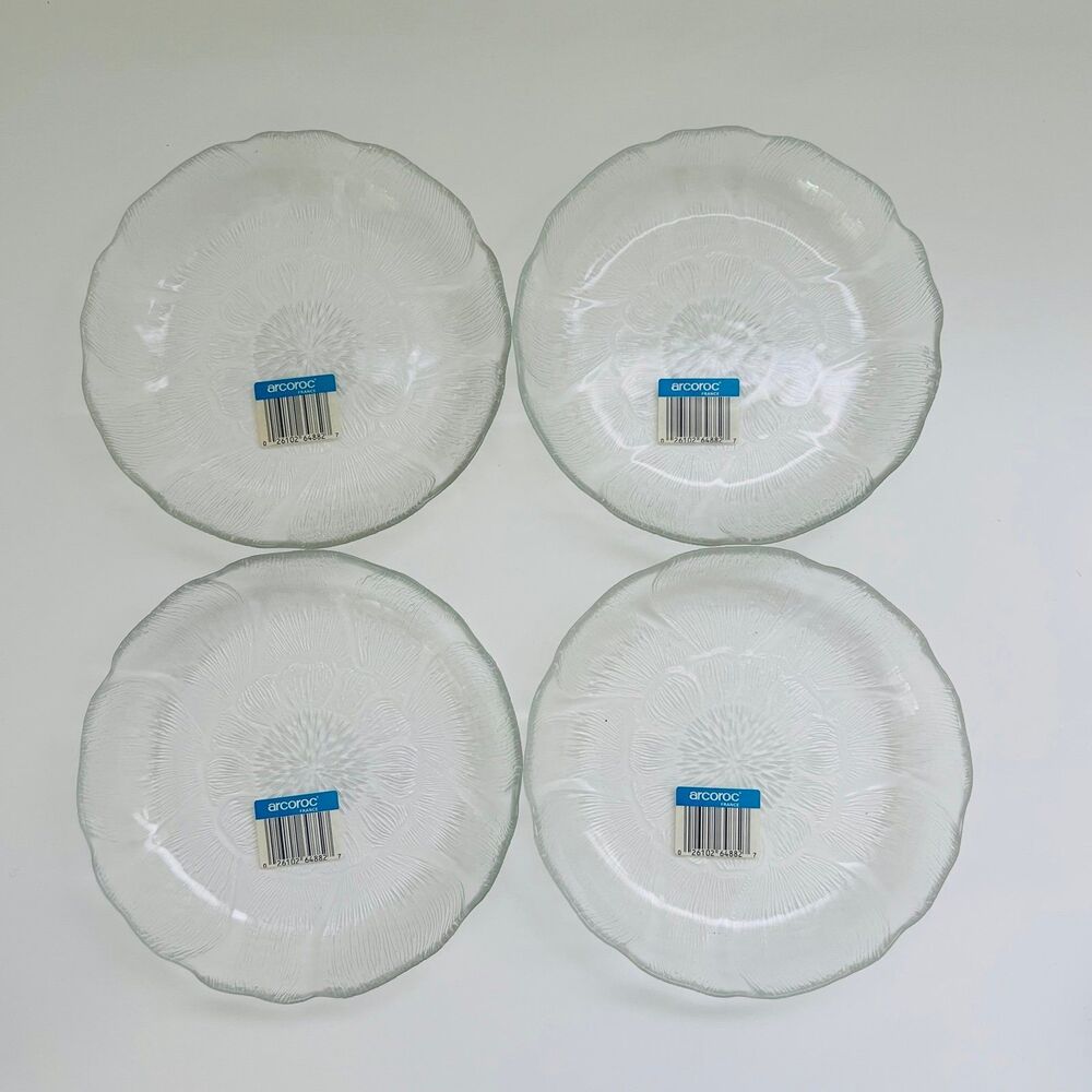 ARCOROC France Fleur Clear Pressed Glass Raised Floral Petal Coupe Soup Bowls, 4
